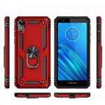 Wholesale Motorola Moto E6 Tech Armor Ring Grip Case with Metal Plate (Red)